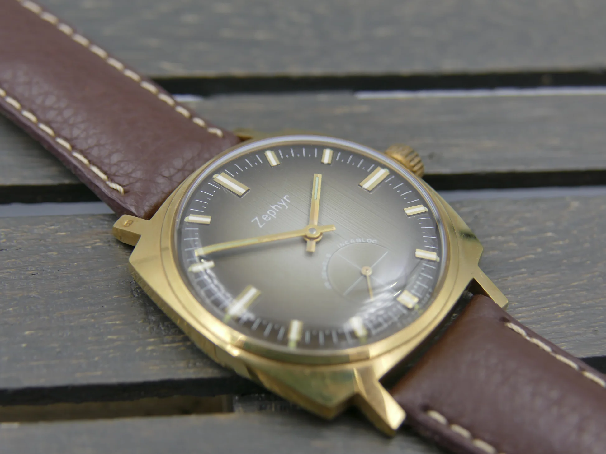 Zephyr 70s vintage watch mens Zephyr hand wind Unitas 6325 brown – used – Image 2/21