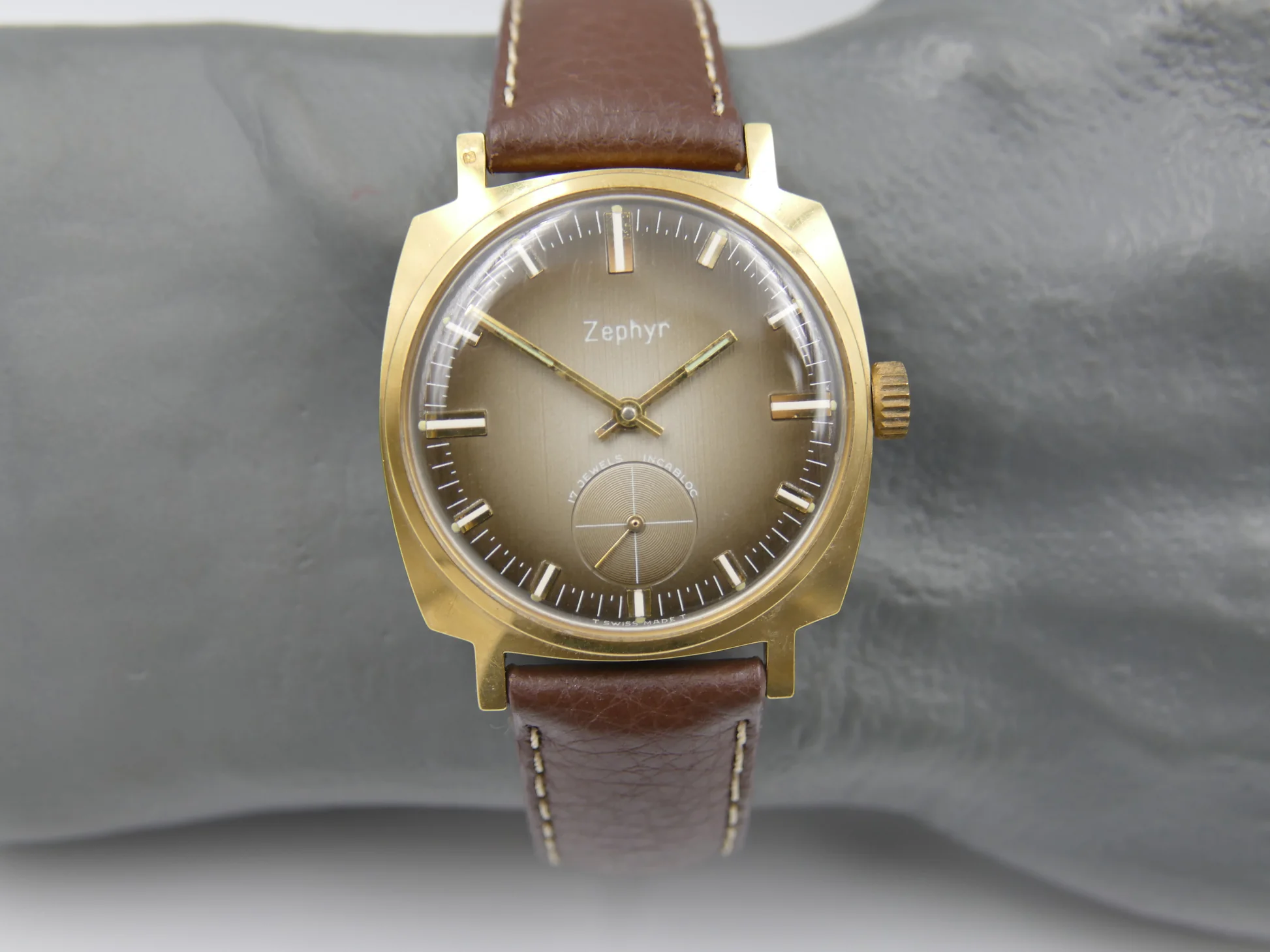 Zephyr 70s vintage watch mens Zephyr hand wind Unitas 6325 brown – Gebraucht – 16/21
