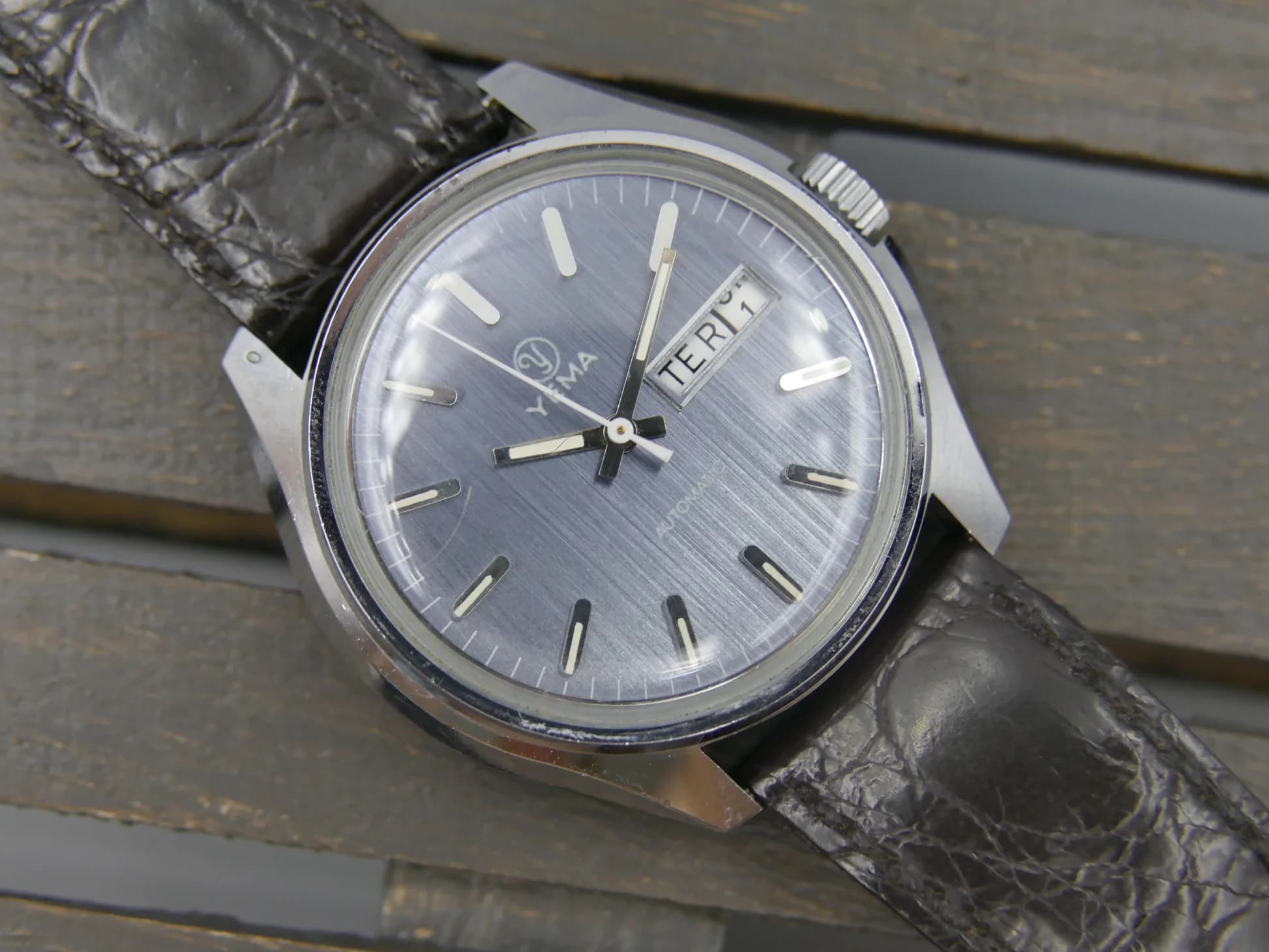 Yema 70s vintage watch mens Yema automatic FE 4612 blue dial mint – Wie neu – Bild 1/22