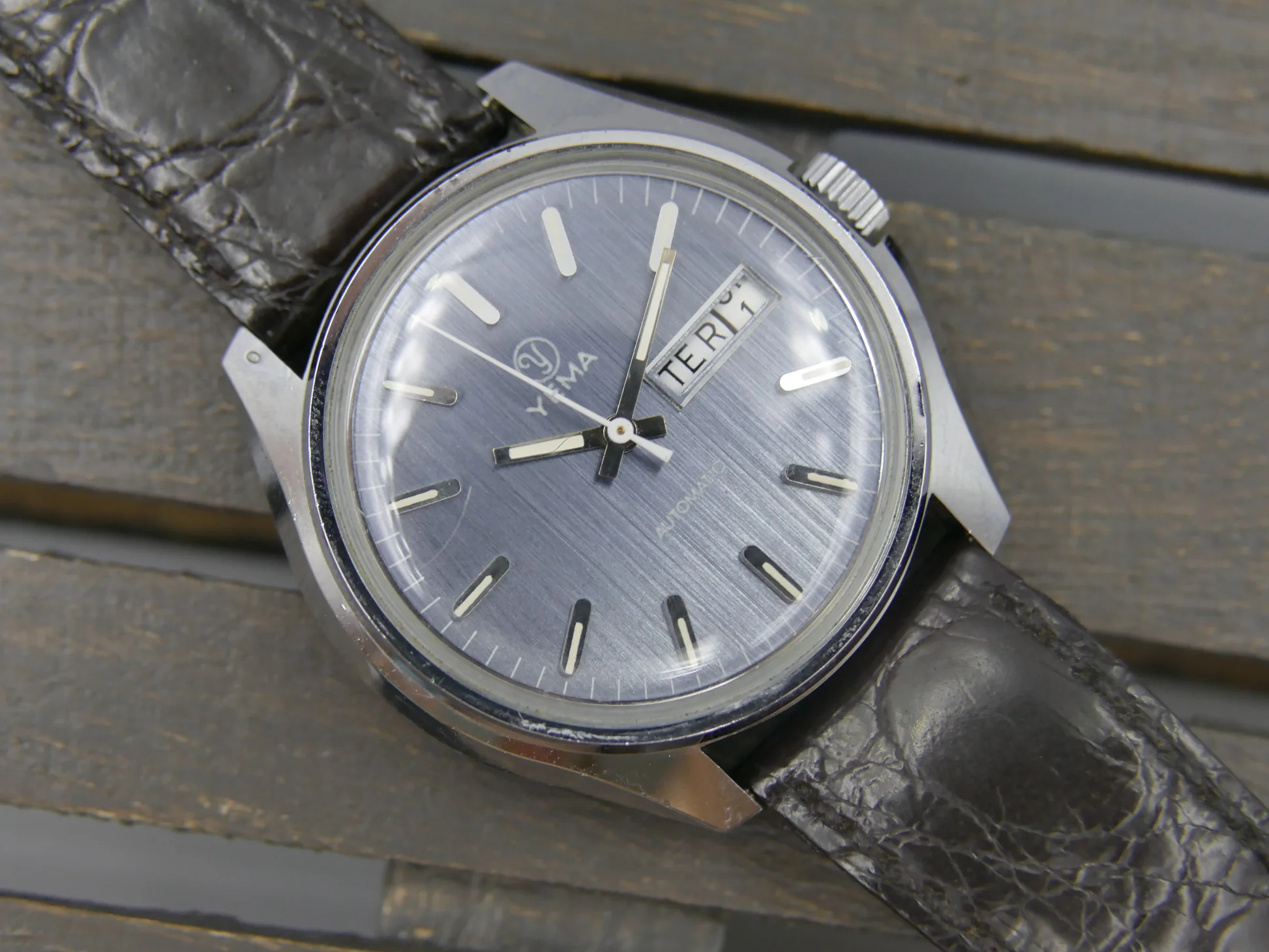 Yema 70s vintage watch mens Yema automatic FE 4612 blue dial mint – Wie neu – 1/22