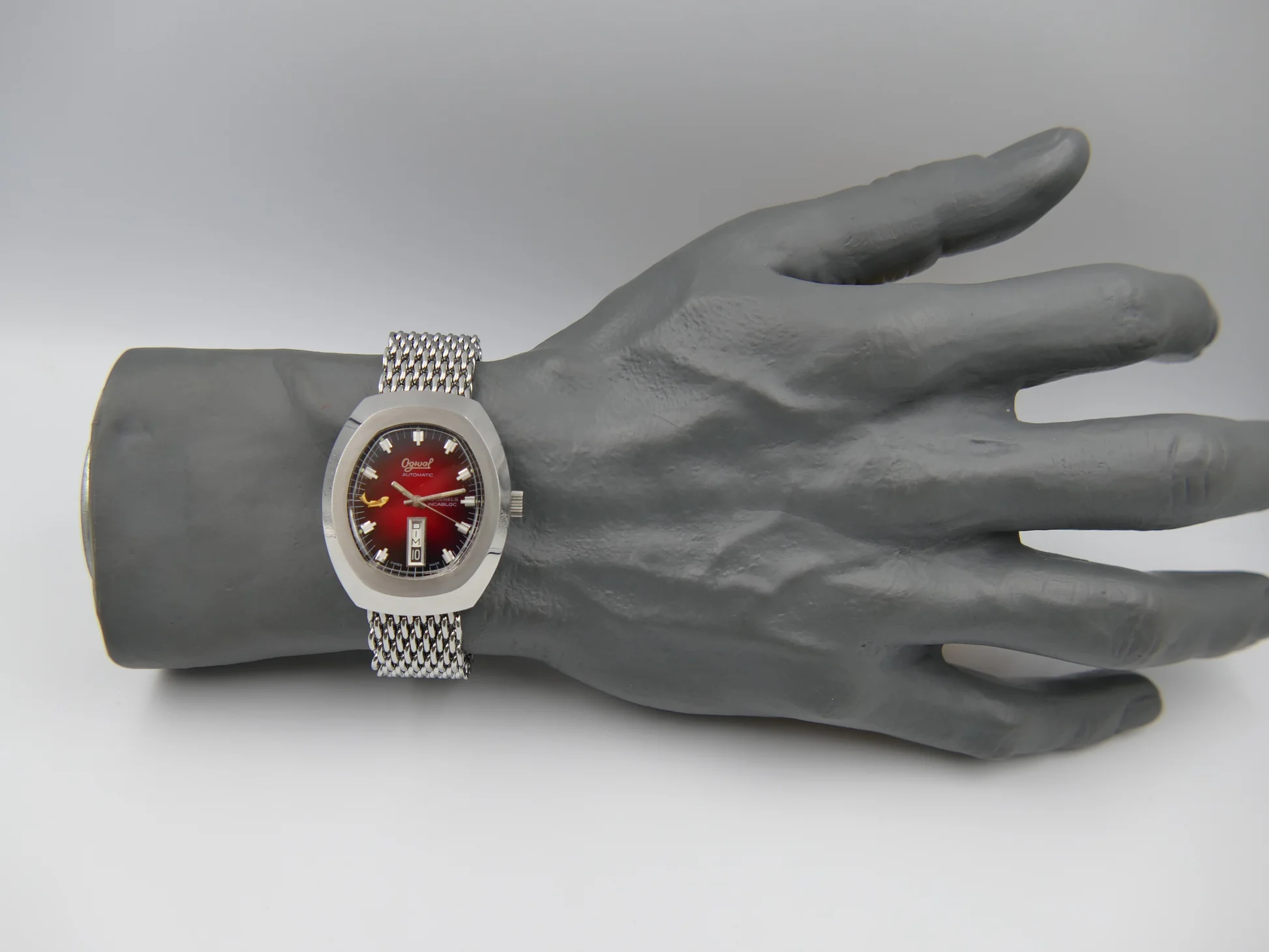 Ogival 70s vintage watch burgundy automatic AS 2066 NOS – Ref. a2614, Neu – 4/21