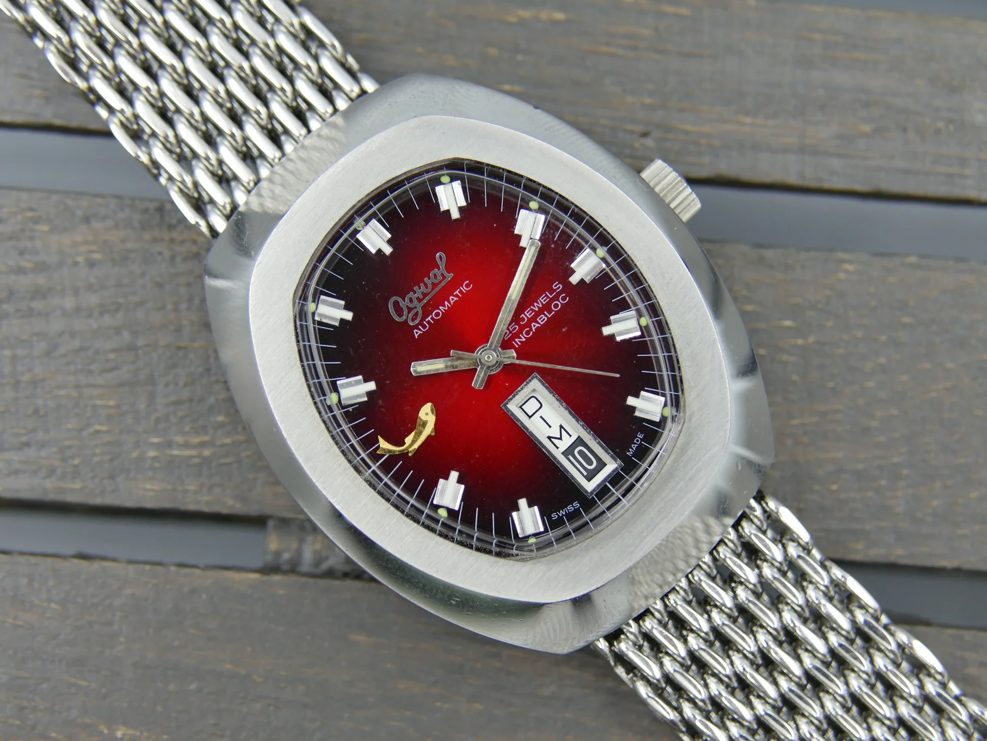 Ogival 70s vintage watch burgundy automatic AS 2066 NOS – Ref. a2614, Neu – 1/21