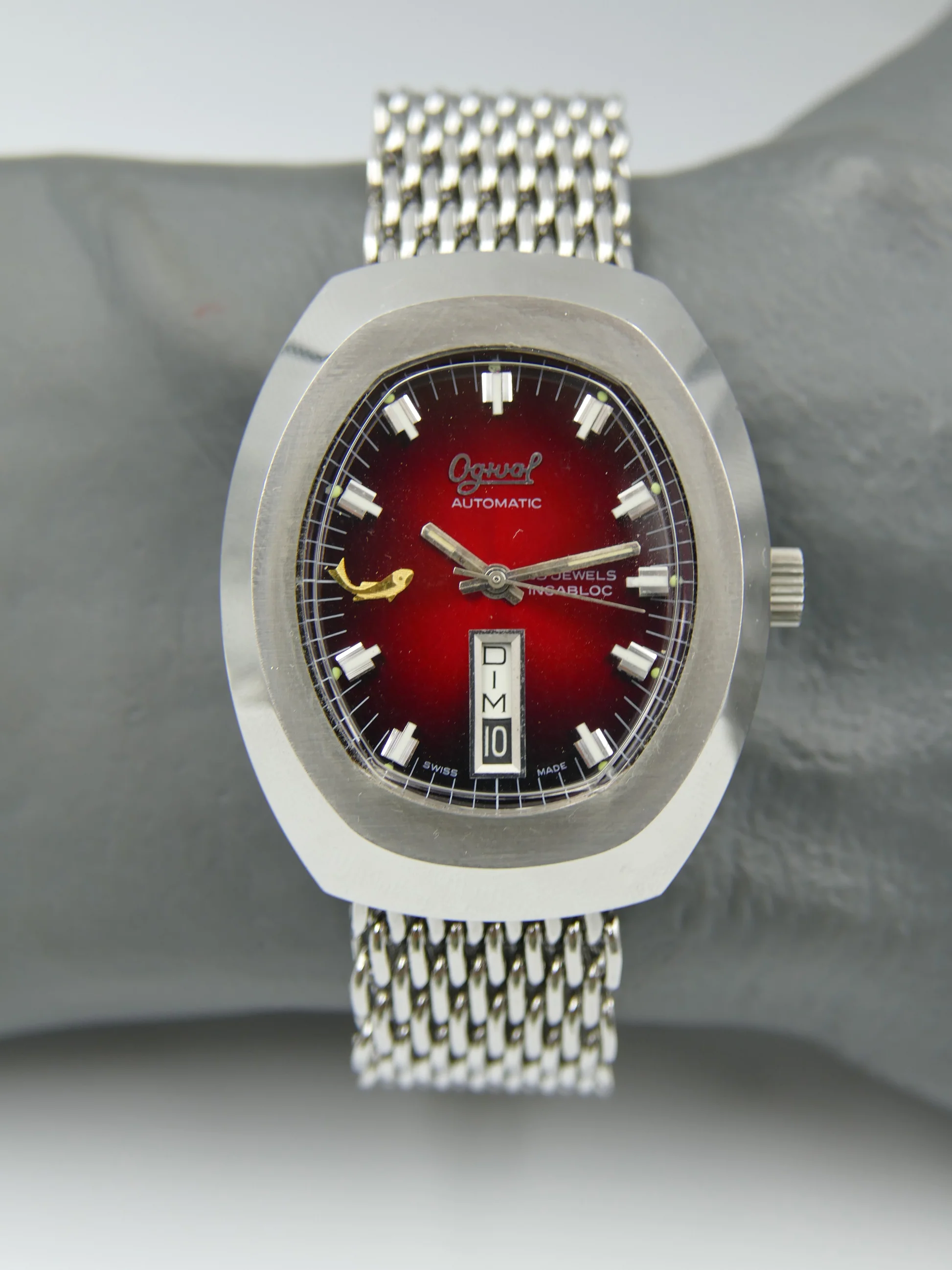 Ogival 70s vintage watch burgundy automatic AS 2066 NOS – Ref. a2614, Neu – 6/21