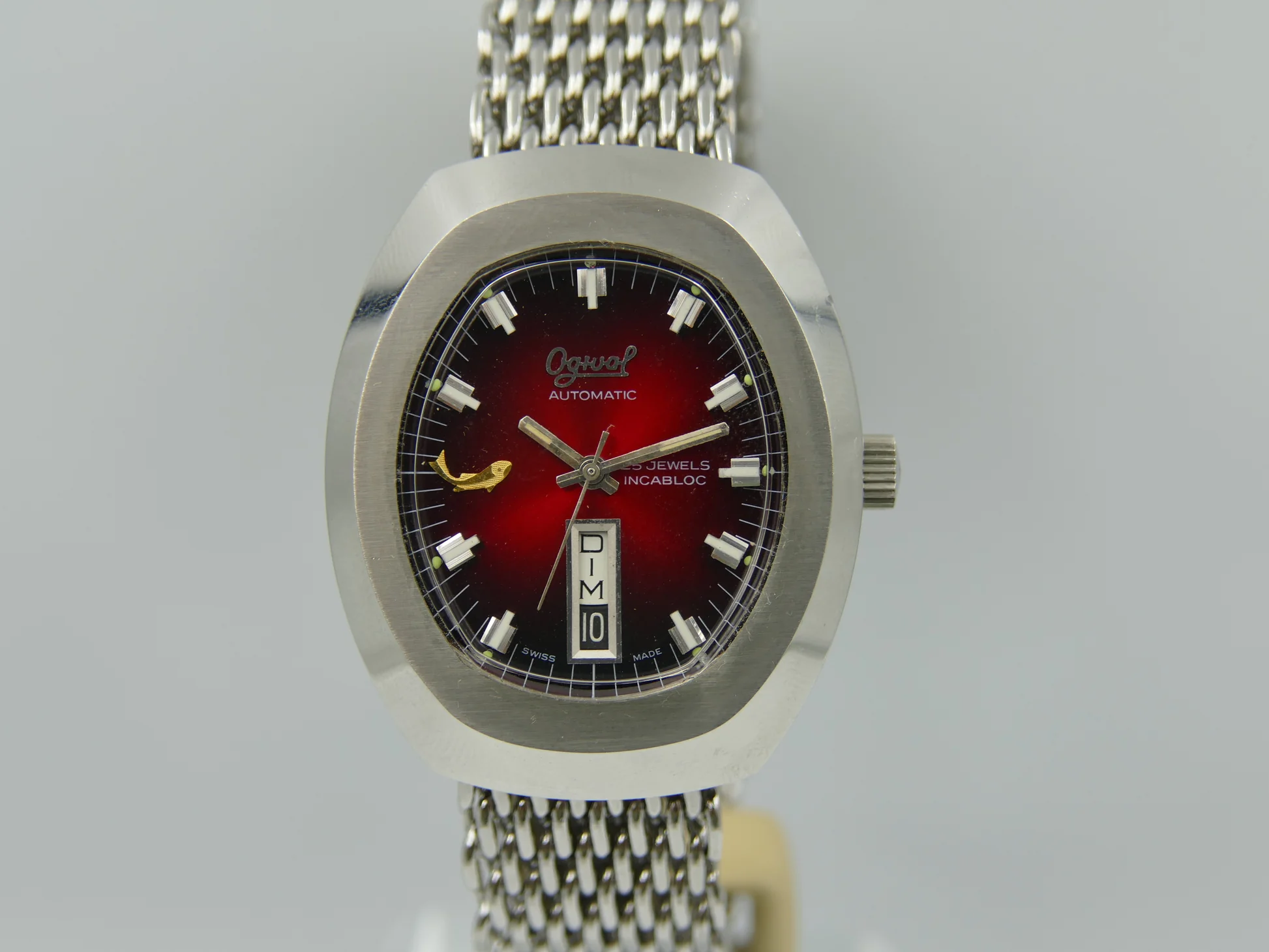 Ogival 70s vintage watch burgundy automatic AS 2066 NOS – Ref. a2614, Neu – 7/21