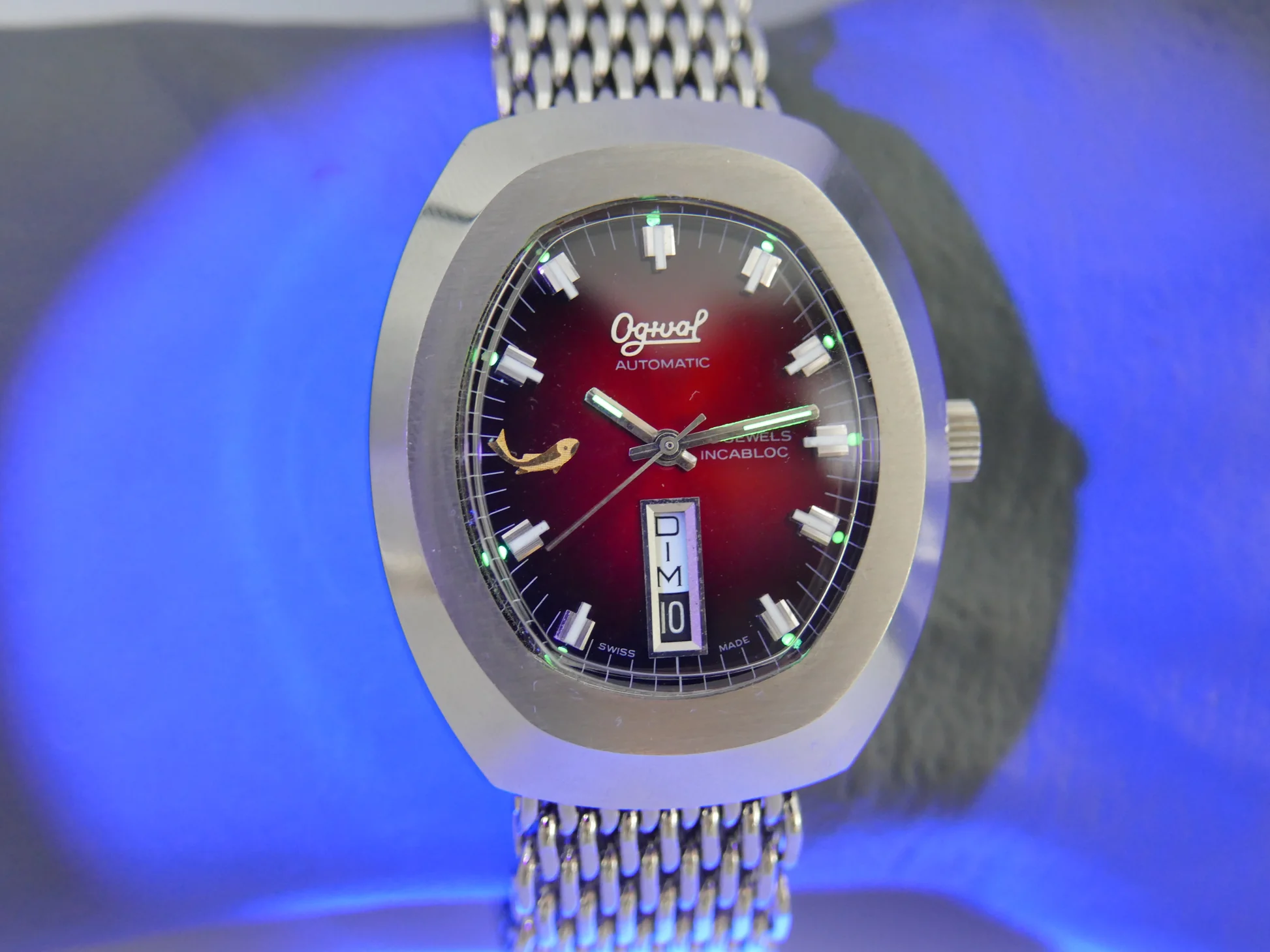 Ogival 70s vintage watch burgundy automatic AS 2066 NOS – Ref. a2614, Neu – 13/21