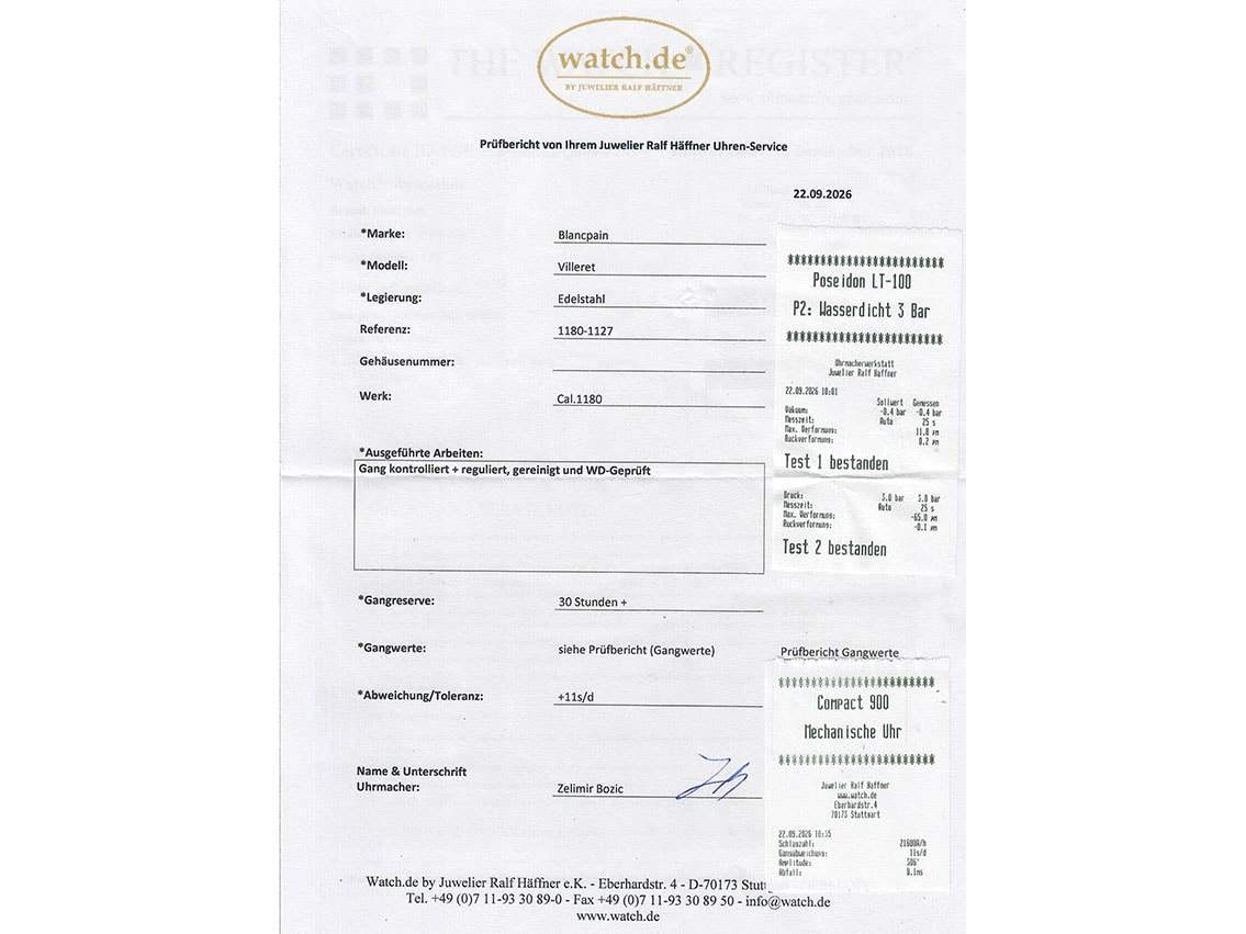 Blancpain Villeret – Ref. 1180-1127, Sehr gut – 9/9