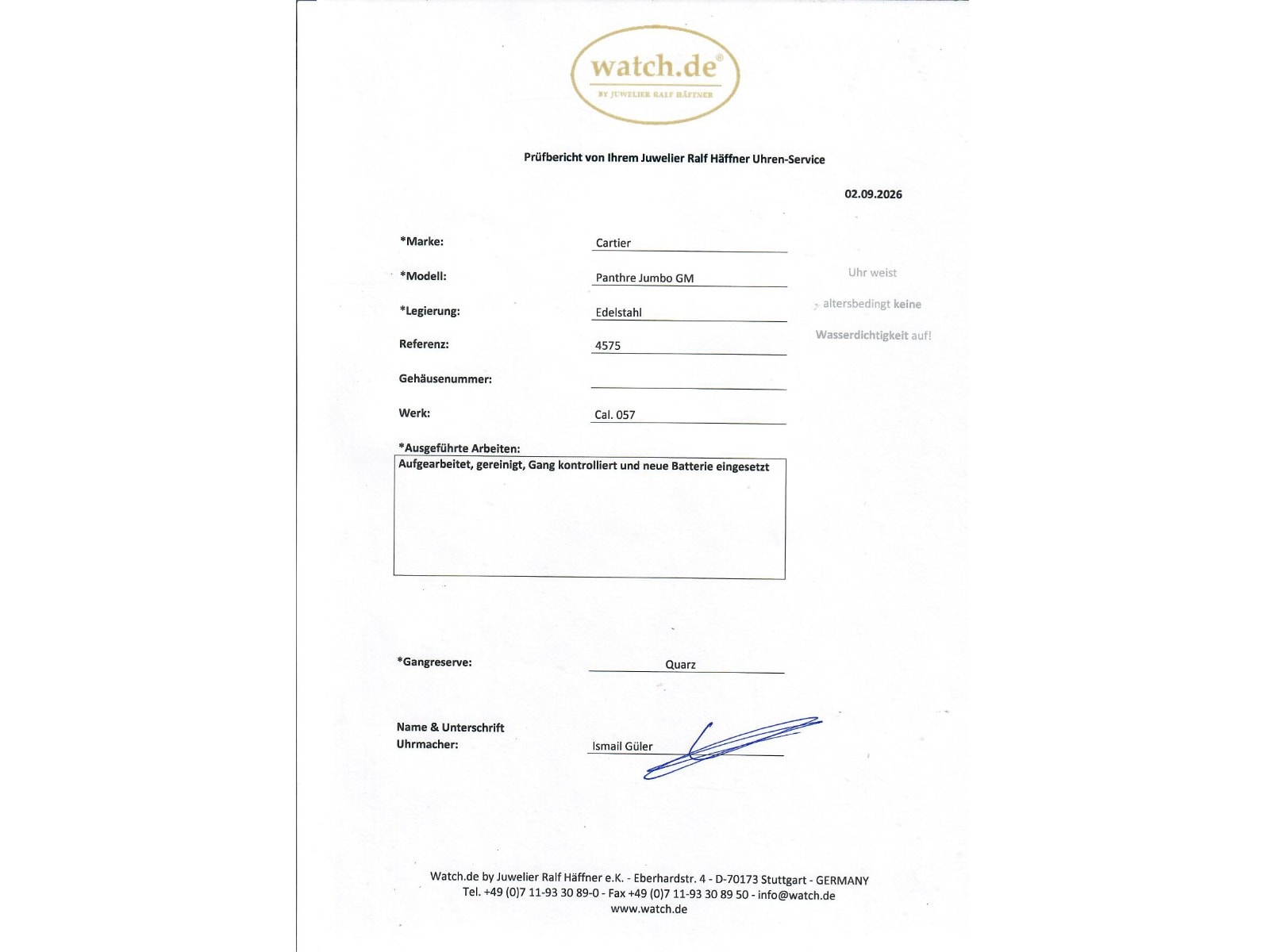 Cartier Panthere – Ref. 4575, Sehr gut – 9/9