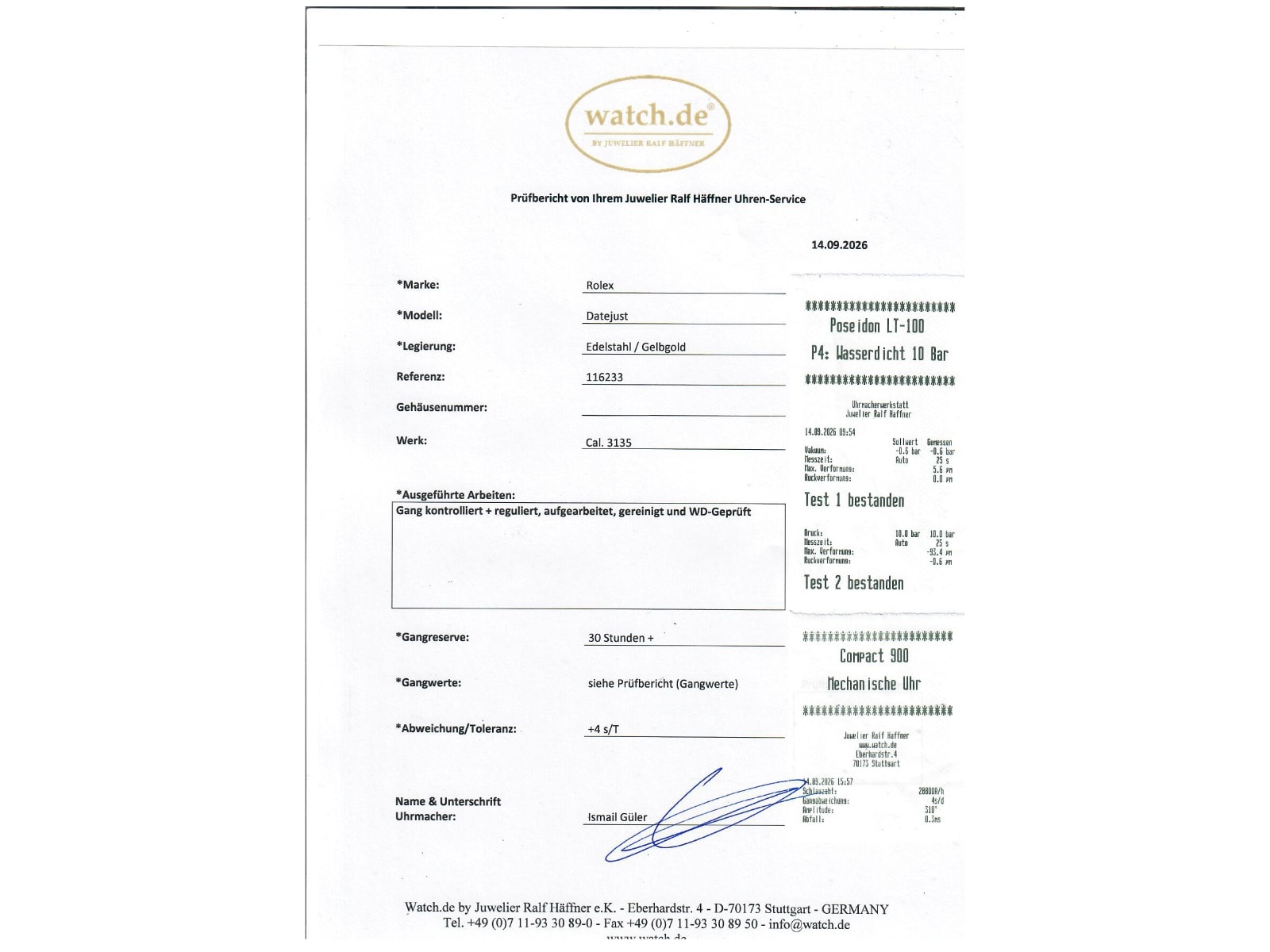 Rolex Datejust – Ref. 116233, Sehr gut – 9/9