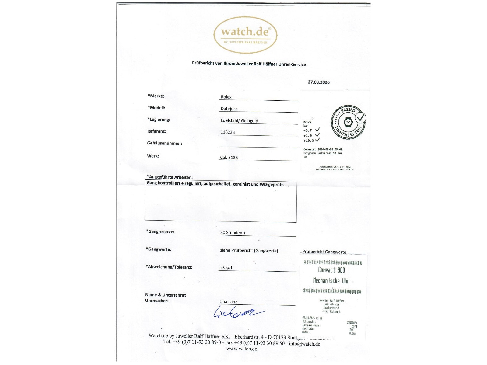 Rolex Datejust – Ref. 1601, Sehr gut – 10/10