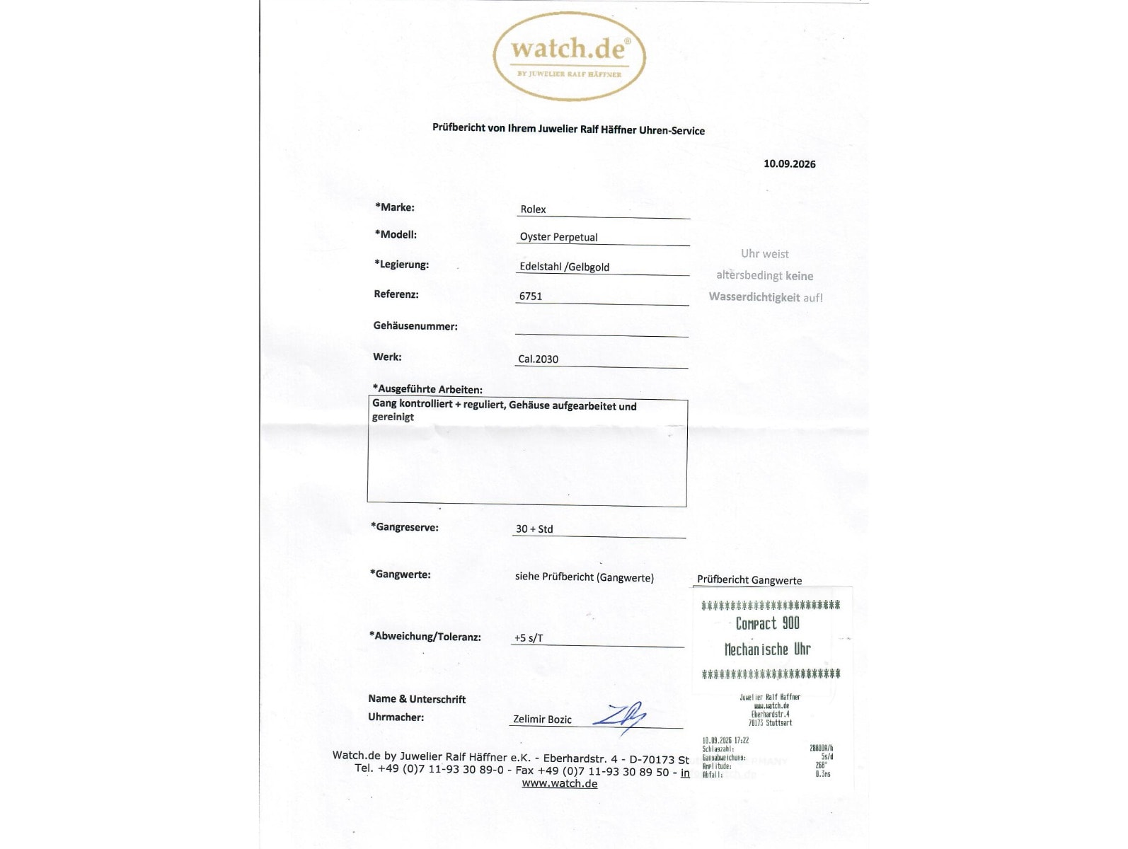 Rolex Oyster Perpetual – Ref. 6751, Sehr gut – 10/10