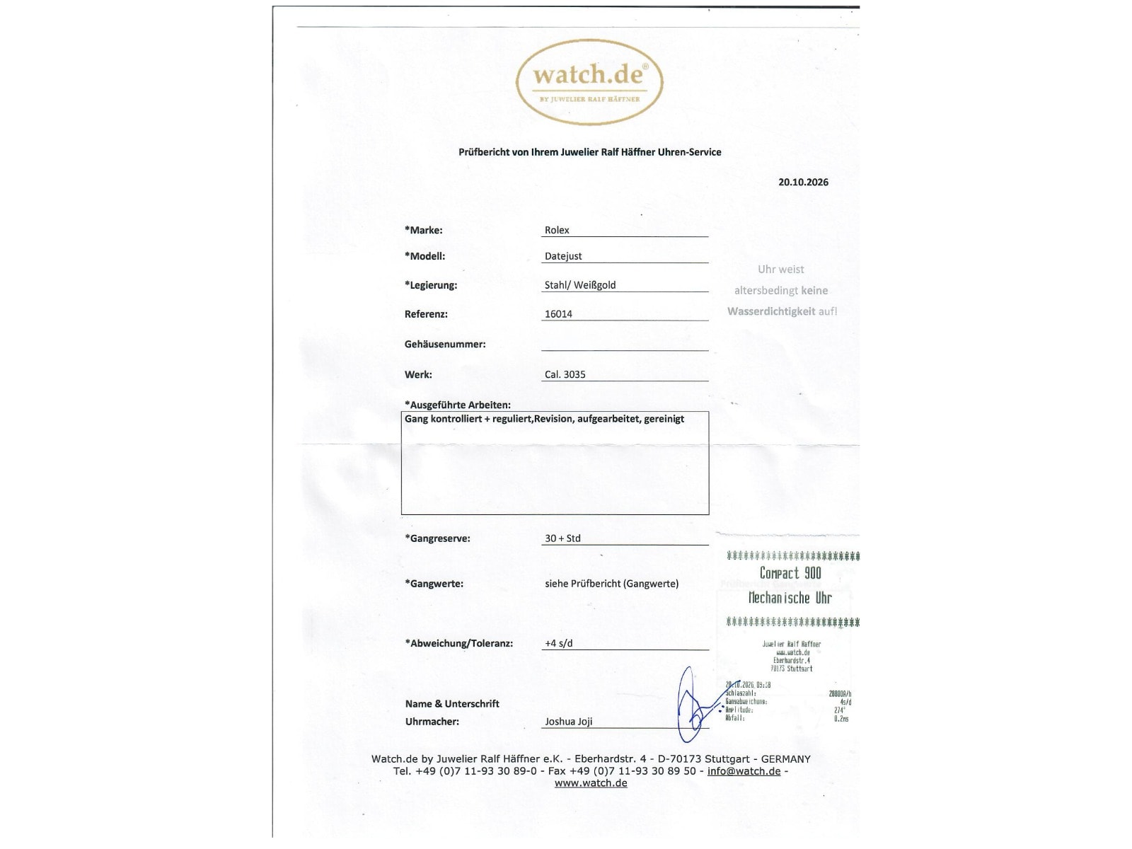 Rolex Datejust – Ref. 16014, Sehr gut – 9/9