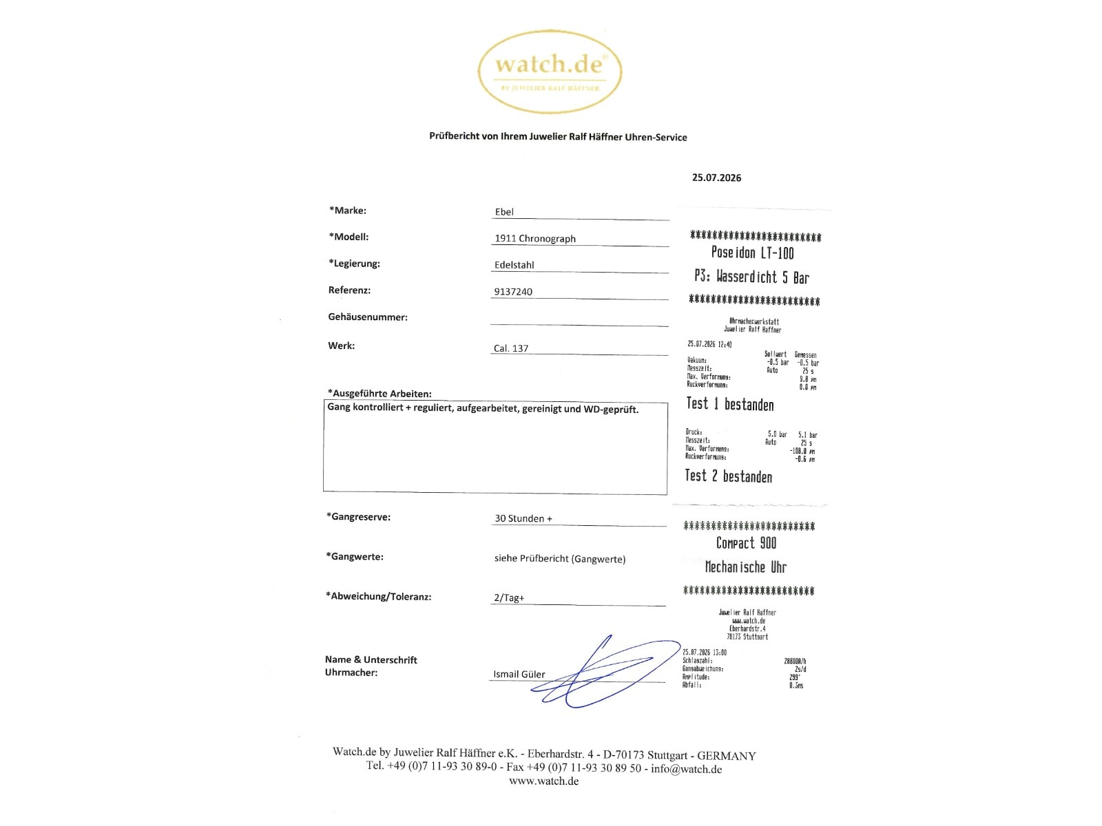 Ebel 1911 – Ref. 9137240, Gut – 9/9